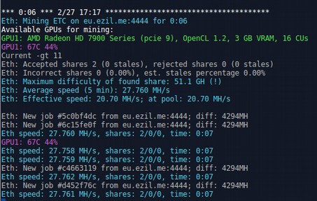 Mining Etereum classic screen